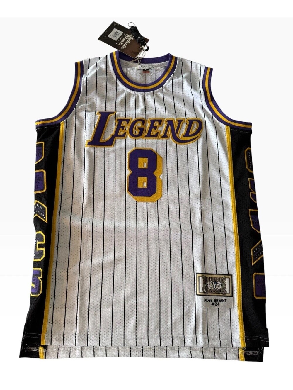 Men’s Kobe Bryant Legend Mamba Jersey White/Black Pinstripe Headgear Classics L